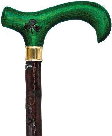 Genuine Blackthorn Wood Derby Walking Cane With Green Beech wood Handle and Shamrock Questions & Answers