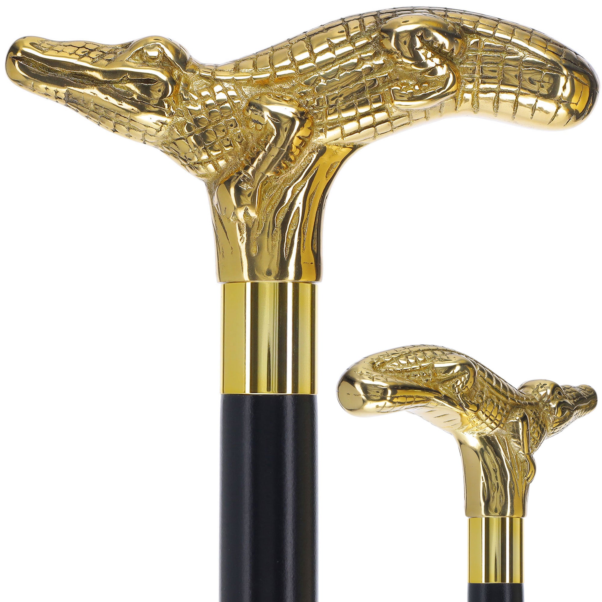 Premium Brass Alligator Handle Walking Cane: Custom Shaft & Collar Questions & Answers