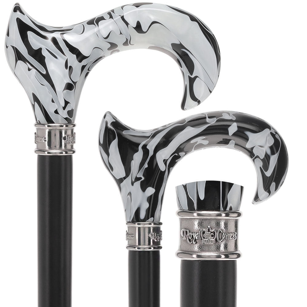 Black Onyx Swirl Cane: Pearlescent Handle, Embossed Collar Questions & Answers