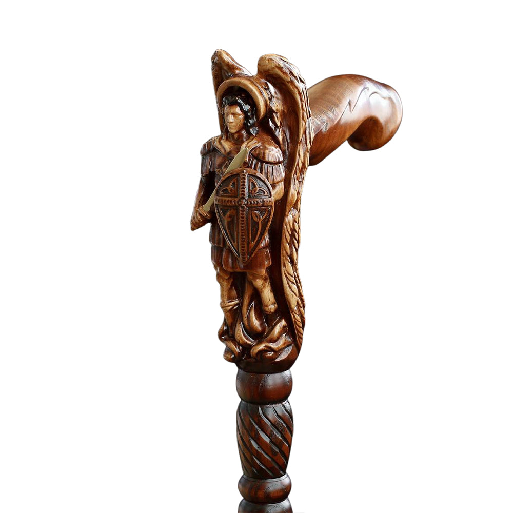 Archangel Michael Artisan Intricate Hand-Carved Walking Cane (Dark Wood) Questions & Answers