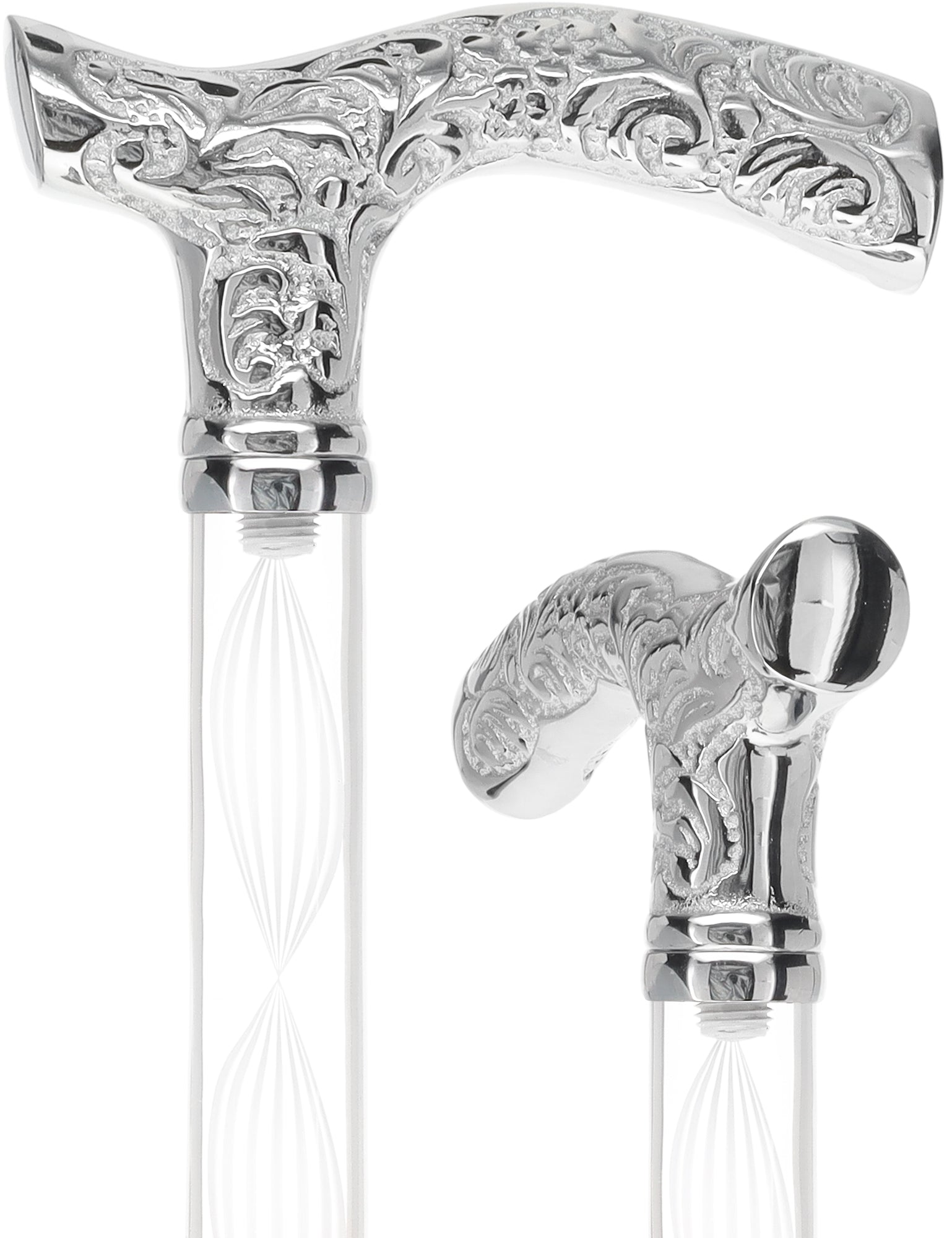 Crystal Elegance Chrome Fritz Cane with Invisible Acrylic Shaft Options Questions & Answers