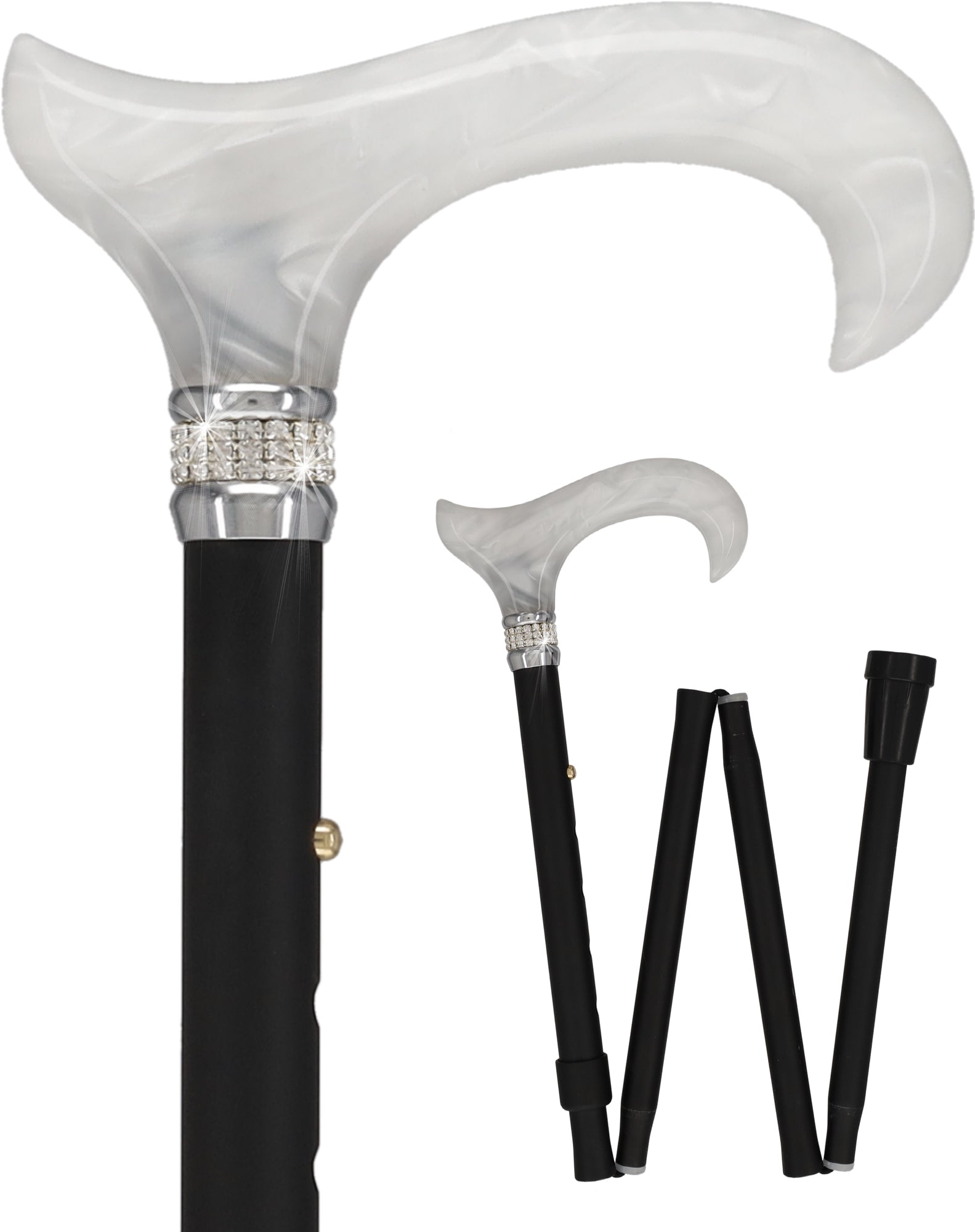 Black and White Pearlz with Rhinestone Collar and Black Designer Adjustable Orthopedic Folding Cane Questions & Answers