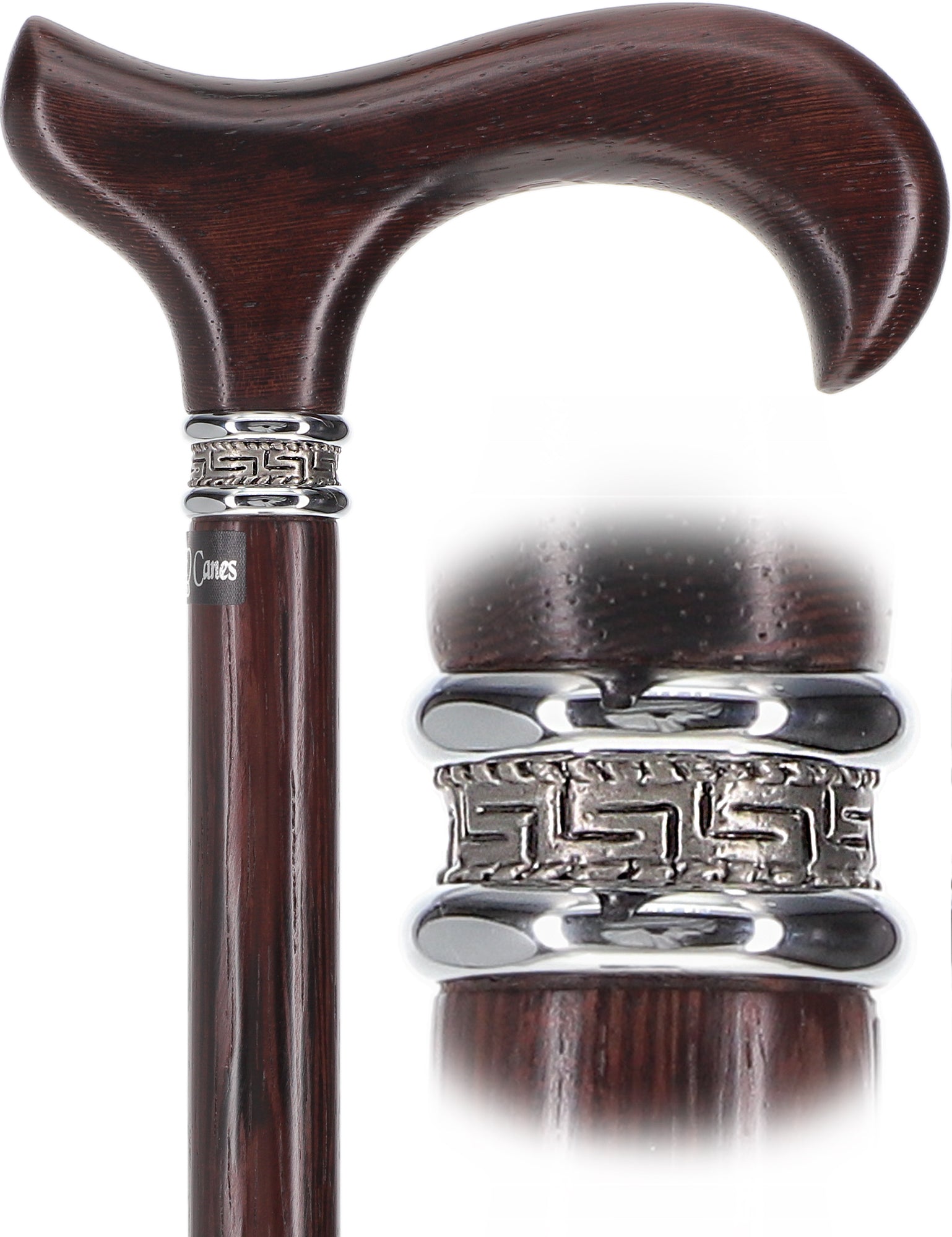 Textured Exotic Wenge Wood Derby Cane: Intricate Pewter Collar Questions & Answers