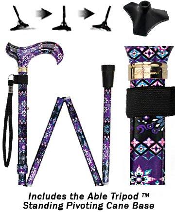 Pretty Purple Folding Adjustable Designer Derby Cane w/ Able Tri Pod Base Questions & Answers