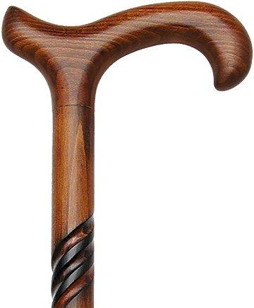 Spiral Carved Walking Cane - Derby Handle, Cherry Stain Questions & Answers