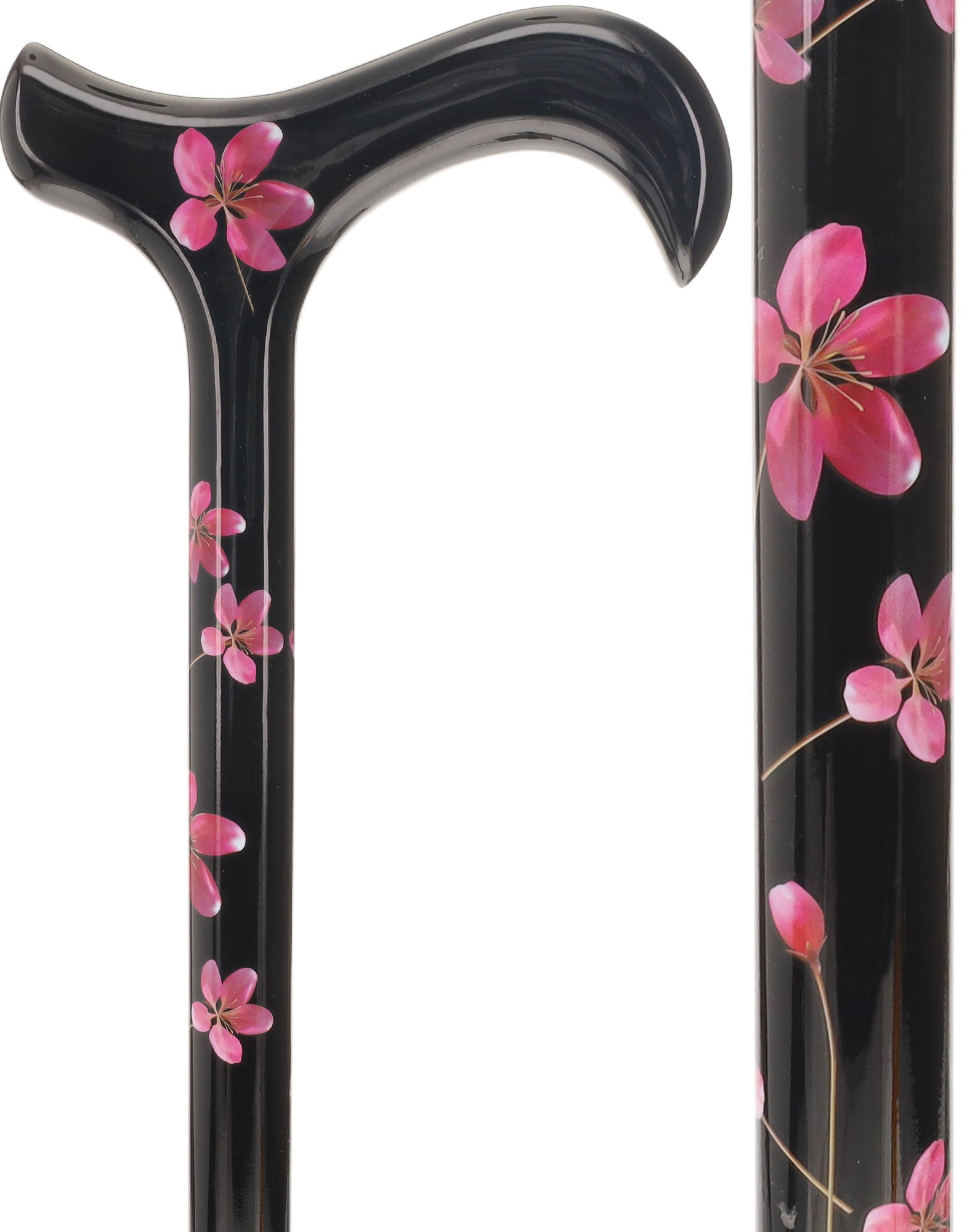 Do the flowers extend all the way down on the Pink Flower Carbon Cane?