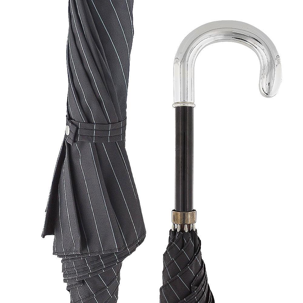 Silver 925r Tourist Handle Black Pinstriped Umbrella Walking Cane Questions & Answers