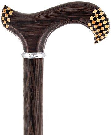 Wenge 3D Derby Inlay Checker Handle Walking Cane w/ Silver Collar Questions & Answers