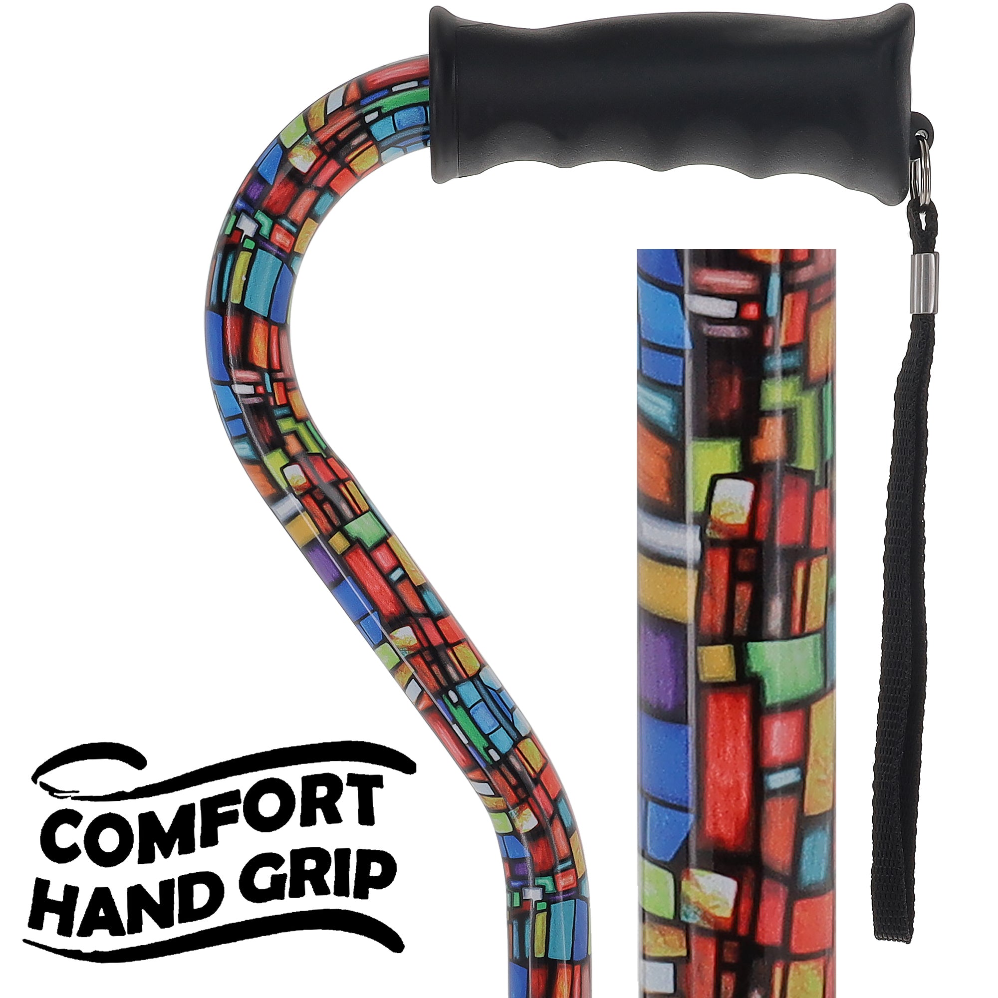 Mosaic Stained Designer Cane: Adjustable, Comfort Grip Offset Questions & Answers