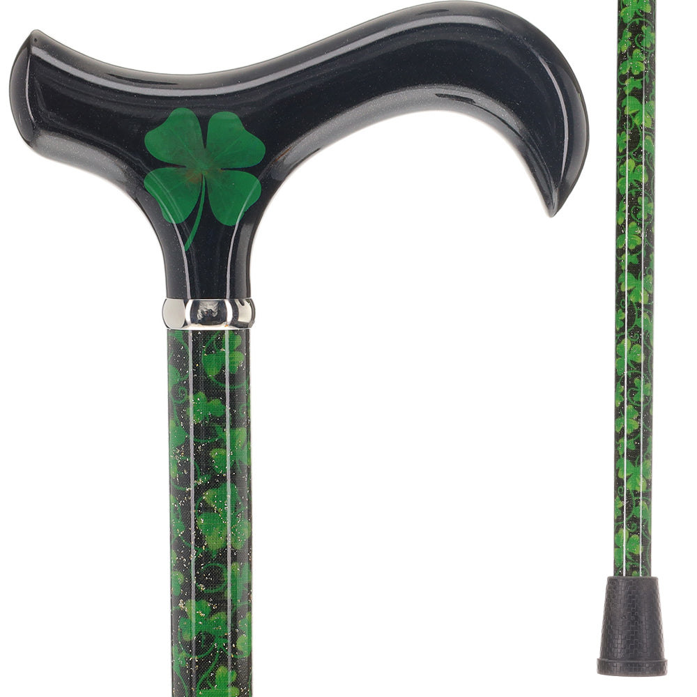 Lucky 4-Leaf Clover - Folding Carbon Fiber Derby Walking Cane - 2 Piece Questions & Answers